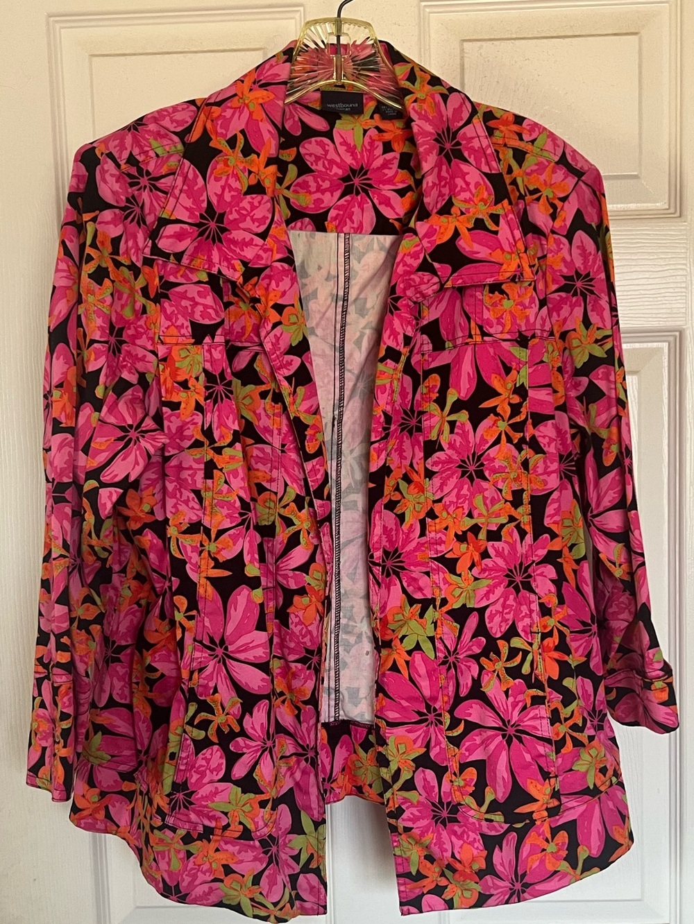 Vintage 90s Westbound Floral Jacket Blazer Shoulder Pads XL 1X Tropical